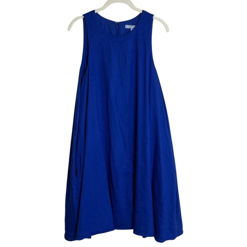 Antonio Melani Womens Linen Blend Shift Dress 12 Blue Sleeveless Lined
